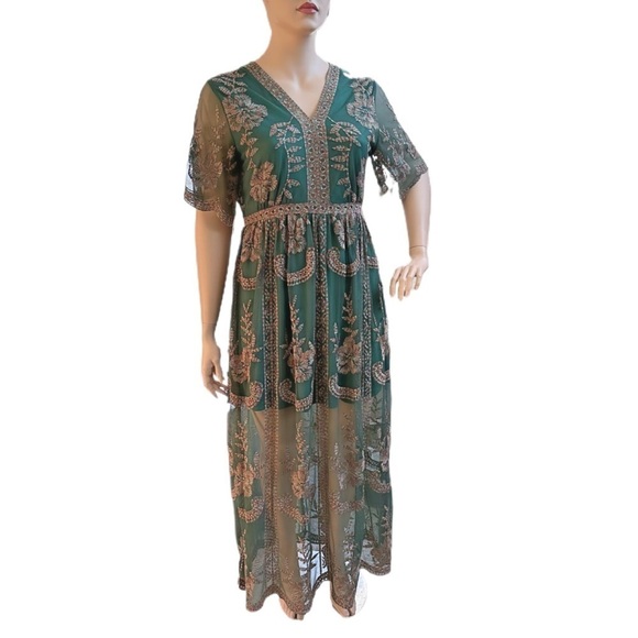 A Beautiful Soul Maxi Dress w/ Short Under Skirt Size 18/20 2X Hunter Green NWT - Picture 15 of 16